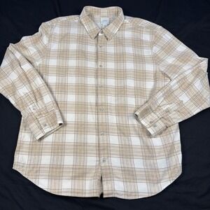 Calvin Klein‎ Men's Long Sleeve Plaid Button Down Shirt XXLT Beige White Casual